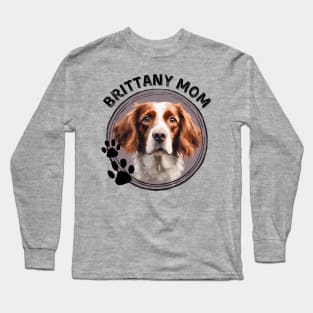 Brittany Spaniel Dog Mom Dog Breed Portrait Long Sleeve T-Shirt